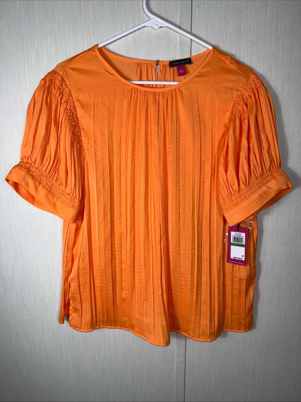 NWT Vince Camuto Women's Rumple Blouse, Orange Puff Sleeve Resortwear